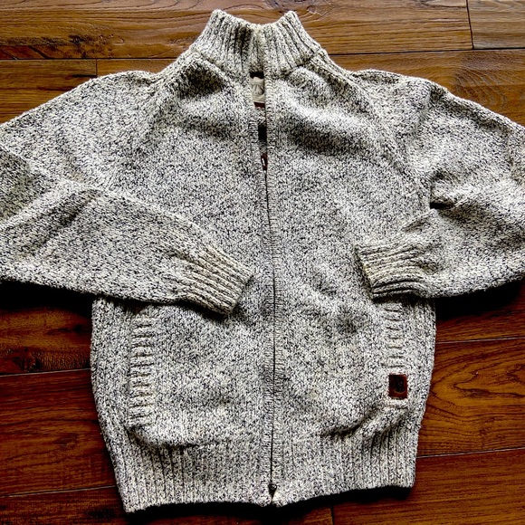 Roots Mens large knitted slat and pepper cardigan, double zipper, pockets - Picture 1 of 3